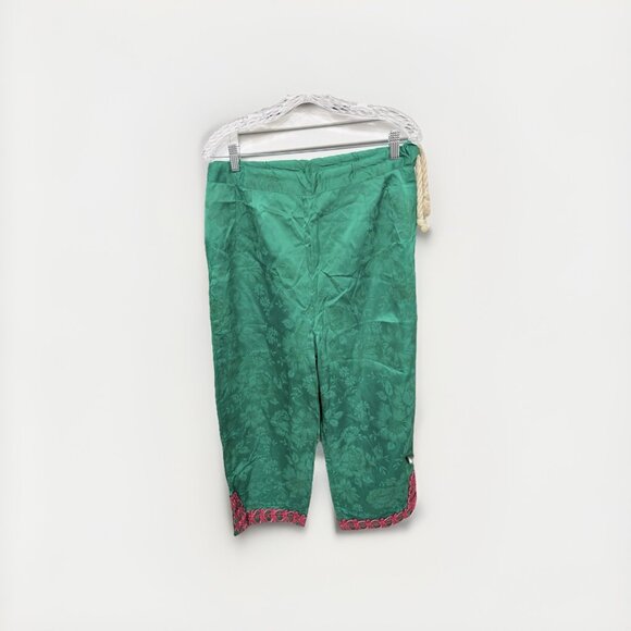 Green And Pink Floral Embroidered Embellished Oriential Pants Waist 31 - Picture 2 of 4